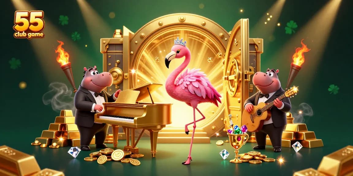 Engage with the 55 club game featuring lively characters in a glamorous casino setting.