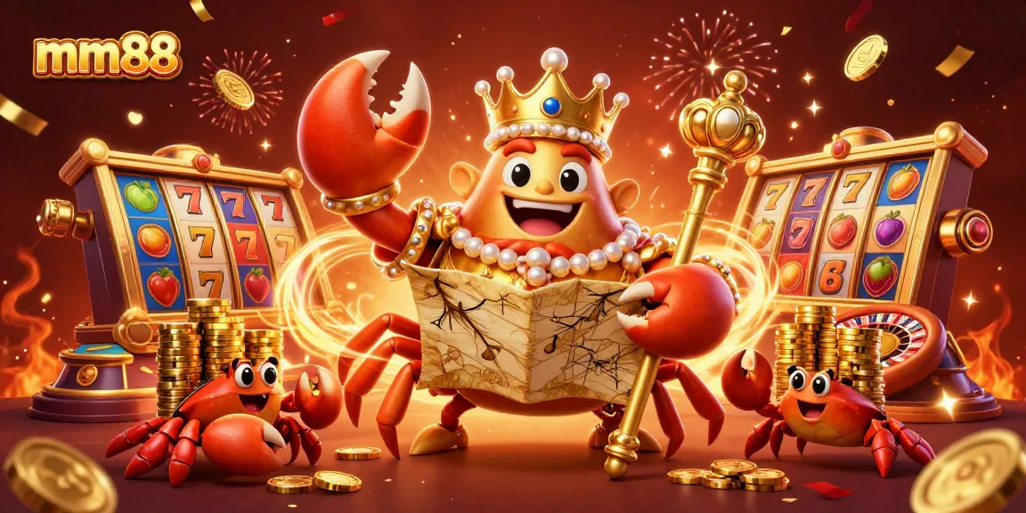 Experience the thrilling mm88 online casino with the majestic crab emperor amidst vibrant jackpot elements.
