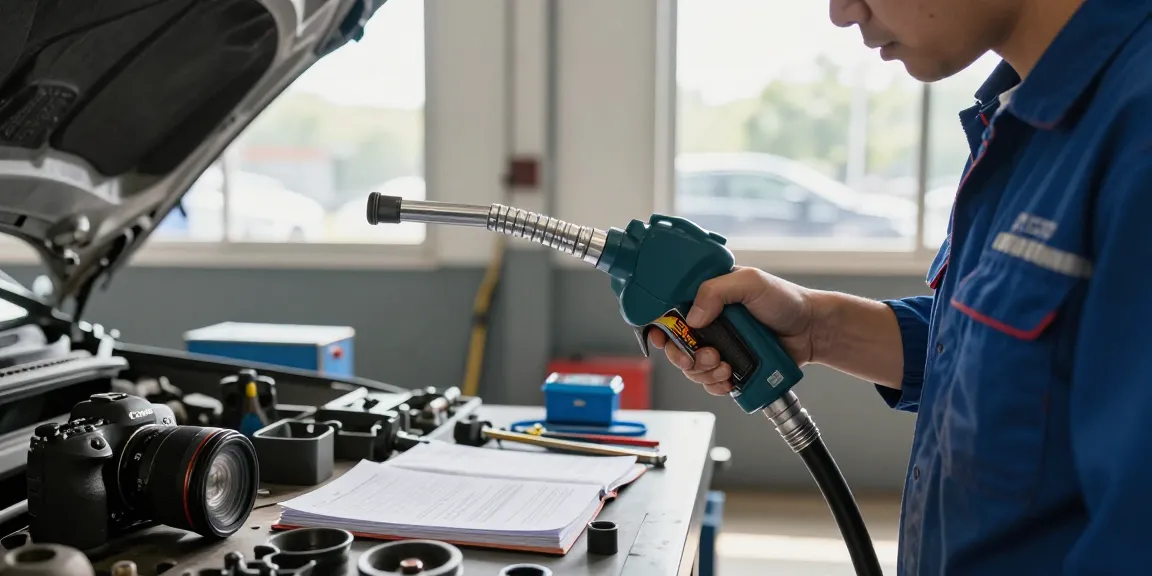 Pistola Digitale utilizzata da un meccanico professionista in un'officina auto ben attrezzata