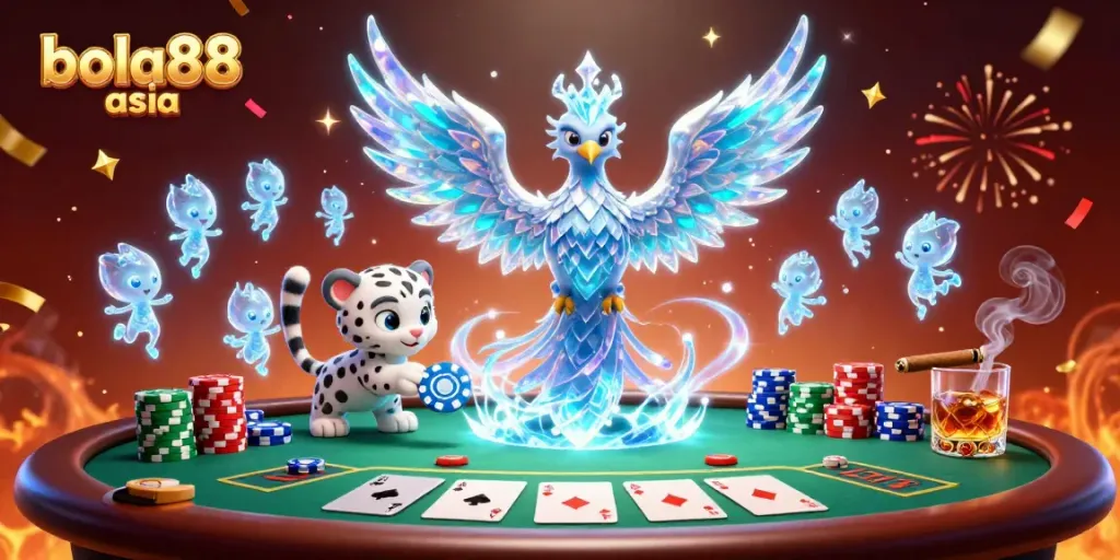 Experience the thrill of winning at bola88 asia with vibrant casino elements in a festive 3D scene.