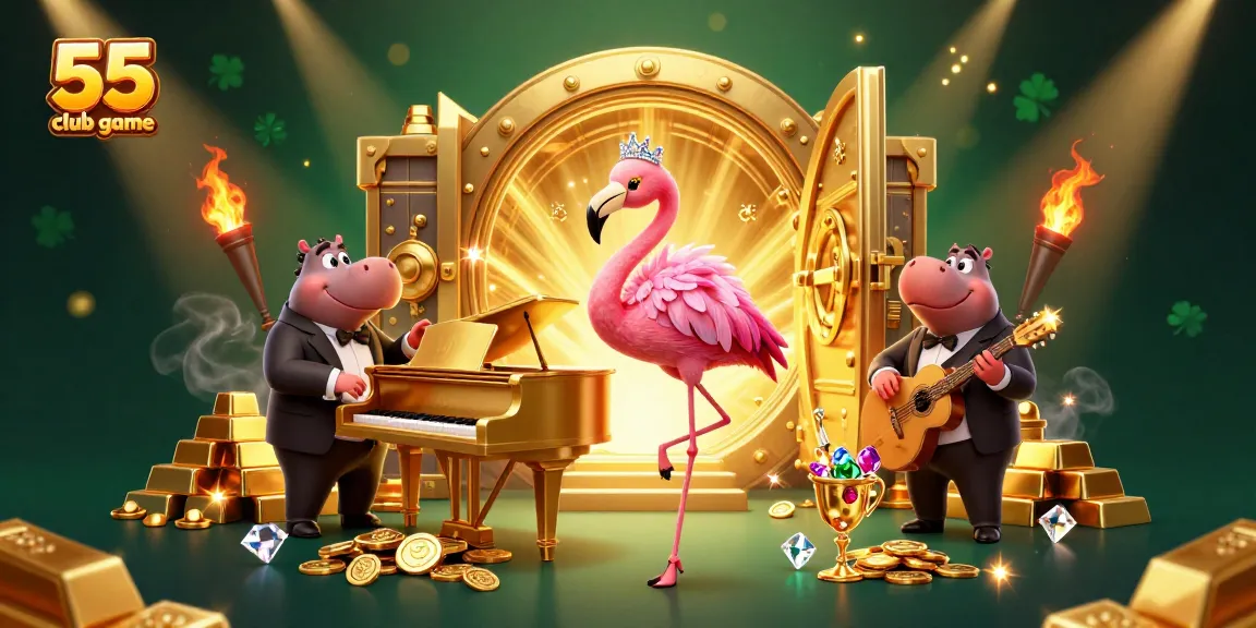 Engage with the 55 club game featuring lively characters in a glamorous casino setting.
