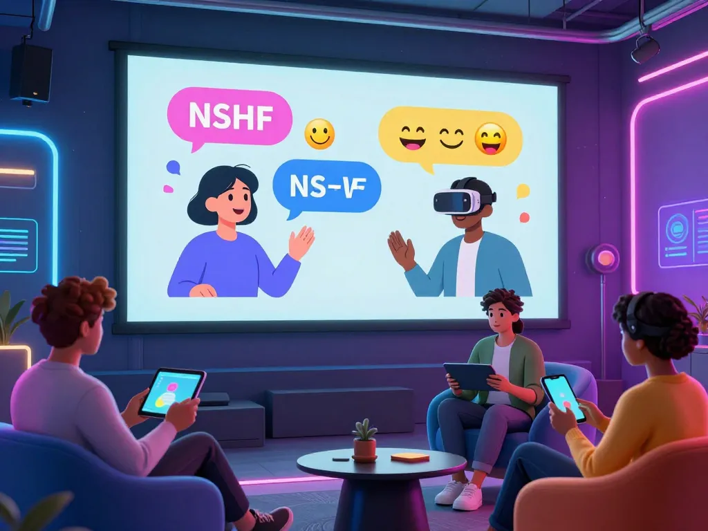 Engaging interaction in character ai nsfw chat environment with diverse users and vibrant digital elements.