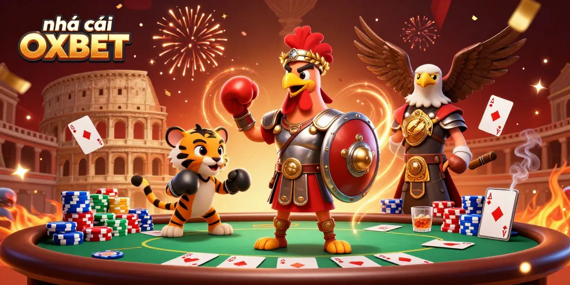 Experience thrilling moments at nhà cái OXBET with a vibrant casino illustration showcasing poker action.