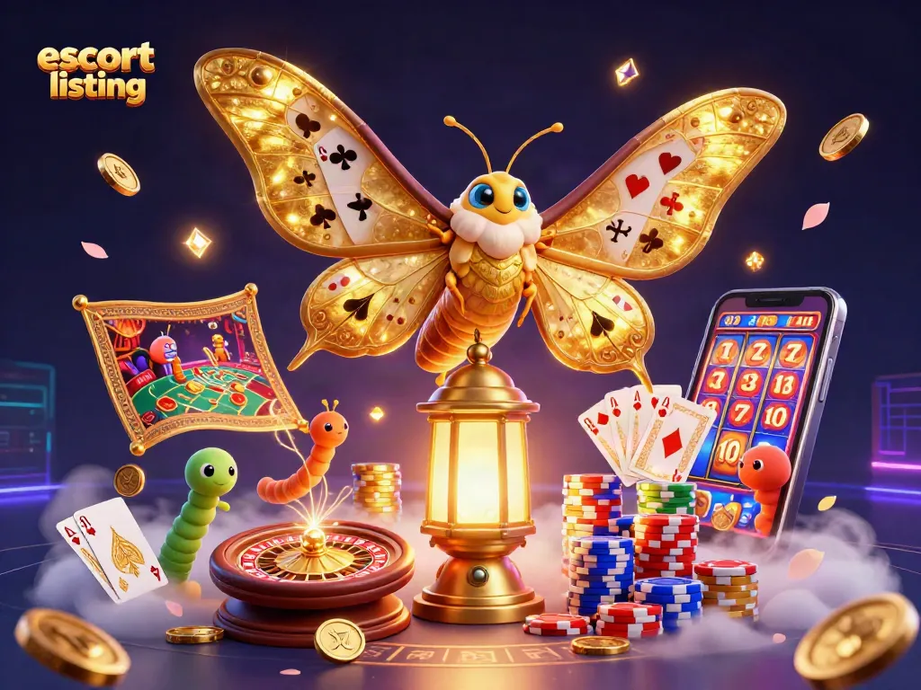 Engage with the dynamic escort listing scene featuring ornate details of casino games and captivating characters.