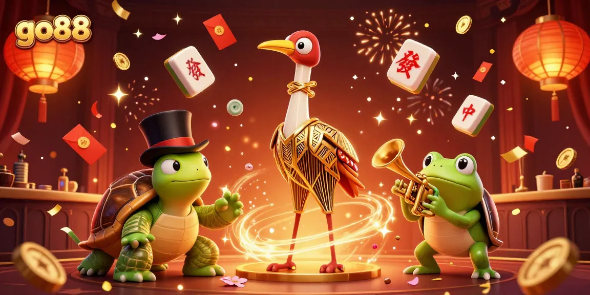 Experience thrilling gaming at go88 with vibrant 3D characters and festive elements surrounding a captivating casino scene.