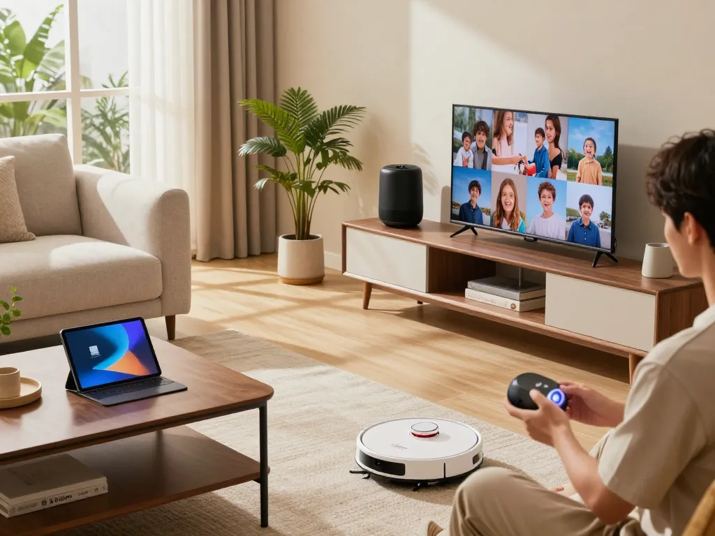 Explore innovative tech gadgets for home in a modern living room with smart features.