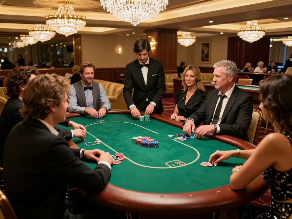 Players enjoying high-stakes poker at nhà cái F168's luxurious VIP table with ambient lighting.